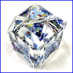 Signed Ray Lapsys Optic Crystal Dichroic Glass Cube Clear Color Triangles Etched