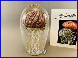 Signed Richard Satava hand blown 4.75 Purple Ribbed Jellyfish Paperweight WOW