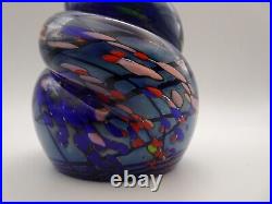 Signed Rollin Karg Dichroic Blue Studio Art Glass Spiral Paperweight