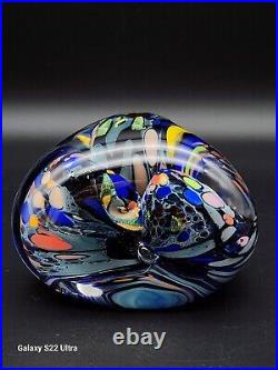 Signed Rollin Karg Multi Sided/colored Dichroic Hand Blown Art Glass Paperweight