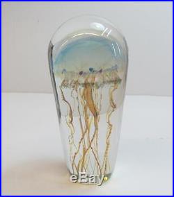Signed Satava Blown Glass Moon Jellyfish Sculpture Paperweight 7 Blue Hues 7980