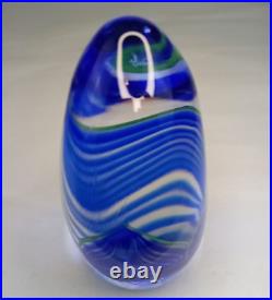 Signed Sherman Studio Art Glass Paperweight Blue & Green Pulled Feather Perfect