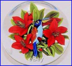 Spectacular RICK AYOTTE Colorful TOUCAN Tropical FLOWERS Art Glass PAPERWEIGHT
