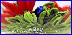 Spectacular RICK AYOTTE Colorful TOUCAN Tropical FLOWERS Art Glass PAPERWEIGHT