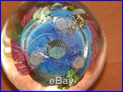 Spectacular Signed Josh Simpson 3 Inhabited Planet Art Glass Paperweight 1995