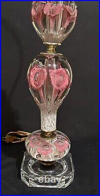 St. Clair Paperweight Floral Art Glass Lamp Pink / Fusia & Clear
