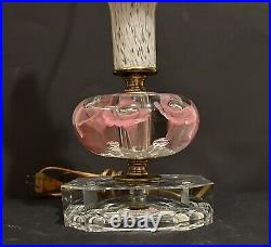 St. Clair Paperweight Floral Art Glass Lamp Pink / Fusia & Clear