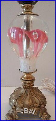 St. Clair Table Lamp Pink Trumpet Jack In Pulpit Flower Paperweight Art Glass