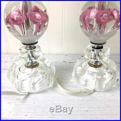 St. Clair paperweight boudoir lamp pair art glass trumpet flower lamp