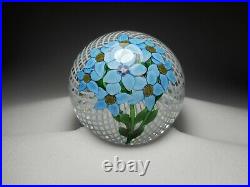 St. Louis 1987 Blue Clematis With Latticinio Ground Art Glass Paperweight