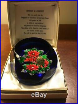 St. Louis Faceted Ltd ed Poinsettia Red Flower Paperweight 1980 with Cert & Box
