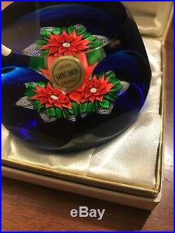 St. Louis Faceted Ltd ed Poinsettia Red Flower Paperweight 1980 with Cert & Box