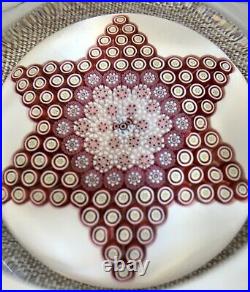 St. Saint Louis Faceted Paperweight Millefiori Star White Background EC 1971