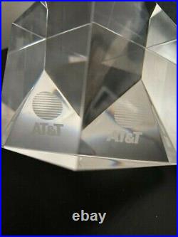Steuben Crystal Prism Cube Paperweight in Box Art Glass AT&T Logo