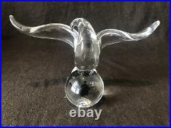 Steuben Glass Eagle on Sphere Wings Figurine Sculpture 8130 James Houston with Box