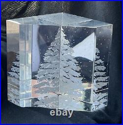 Steuben Glass Snow Pine Christmas Tree Paperweight Vintage Art Glass Signed