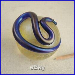 Steven Correia Art Glass Iridescent Snake Paperweight Serpent Orb Aurene Cobalt