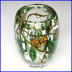 Steven Lundberg 1997 Studio Art Glass Butterfly Paperweight Vase