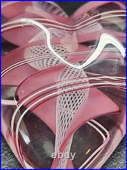 Steven Maslach Cuneo Furnace Art Glass Heart Paperweight Pink Cranberry White