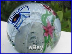 Striking CORREIA BLUE SPIDER/PINK FLORAL PAPERWEIGHT 3, Signed, Numbered, 1980