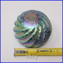 Stuart Abelman Art Glass Paperweight Iridescent Atlantis Raised Optic Swirl