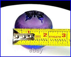 Studio Art Glass Acid Carved Butterfly Amethyst Mottled 2 7/8 Paperweight