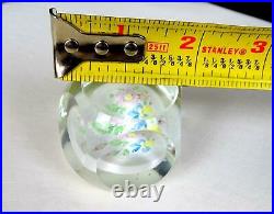 Studio Art Glass Clear Faceted Windows Floral On White Disc 1 1/2 Paperweight