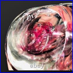 Studio Art Glass PAPERWEIGHT Abstract Bubbles Swirl Purple Pink Signed Thie 7