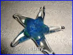 Studio hand blown art glass starfish paperweight KOG 2015 clear blue swirls