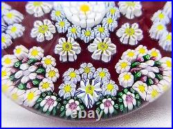 Stunning Drew Ebelhare Floral Millefiori Canes on Burgundy Signed Paperweight