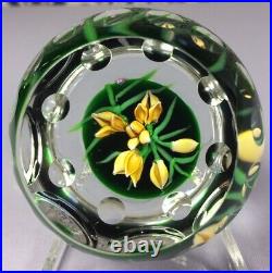 Stunning Faceted Perthshire Paperweight'Scottish Broom' Gree Ground 1985E