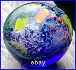 Stunning! Large Drew Ebelhare 1-92 Coral Reef/Ocean Iridescent Glass Paperweight