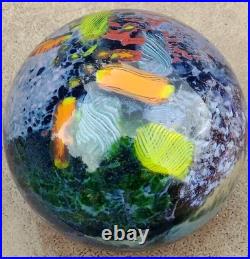 Stunning! Large Drew Ebelhare 1-92 Coral Reef/Ocean Iridescent Glass Paperweight