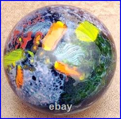 Stunning! Large Drew Ebelhare 1-92 Coral Reef/Ocean Iridescent Glass Paperweight