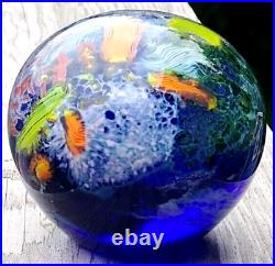 Stunning! Large Drew Ebelhare 1-92 Coral Reef/Ocean Iridescent Glass Paperweight