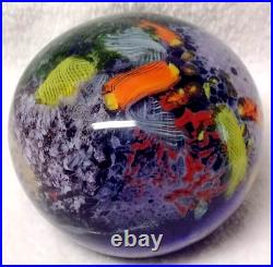 Stunning! Large Drew Ebelhare 1-92 Coral Reef/Ocean Iridescent Glass Paperweight