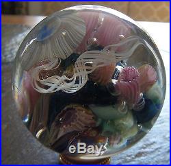 Stunning Randy Strong Art Glass Sphere Paperweight Marble Underwater Reef 1999