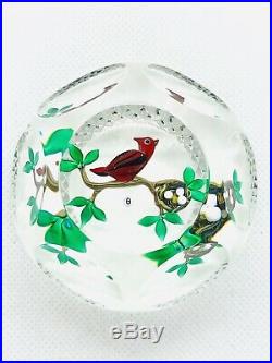 Stunning Ray Banford Multifaceted Paperweight Red Bird Nest With Eggs On Branch