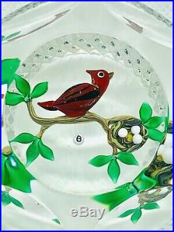 Stunning Ray Banford Multifaceted Paperweight Red Bird Nest With Eggs On Branch
