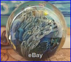 Stunning Signed Josh Simpson Inhabited Planet Art Glass Paperweight WOW
