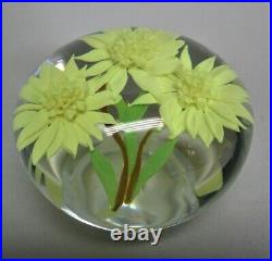 Superb Signed PAUL STANKARD Art Glass Paperweight with Yellow Flower MINT