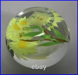 Superb Signed PAUL STANKARD Art Glass Paperweight with Yellow Flower MINT