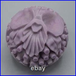 Sylvia Fama Art Glass Paperweight Mauve Orchid Carved 1986 FREE USA SHIPPING