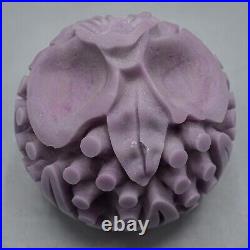 Sylvia Fama Art Glass Paperweight Mauve Orchid Carved 1986 FREE USA SHIPPING