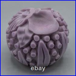 Sylvia Fama Art Glass Paperweight Mauve Orchid Carved 1986 FREE USA SHIPPING