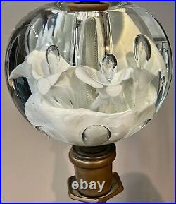 TWO 28 St Clair Trumpet Flower Paperweight Bubble Electric WHITE Bronze LAMP s