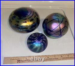 Three Iridescent Anton Intaglio Orb Art Glass Paperweight Susan Anton Carr