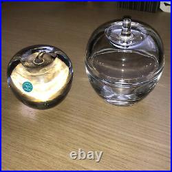 Tiffany & Co. Set crystal apple paperweight and apple trinket box candy jar bowl