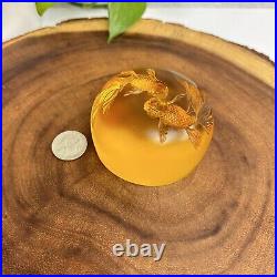 Tittot Art Glass Amber Crystal Signed 3D Paperweight Koi Pond Fish 3 Vtg 1998