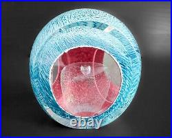 Tom Philabaum 3.4 Vtg 1989 Faceted Blue Pink Art Glass Paperweight (3 Sided)